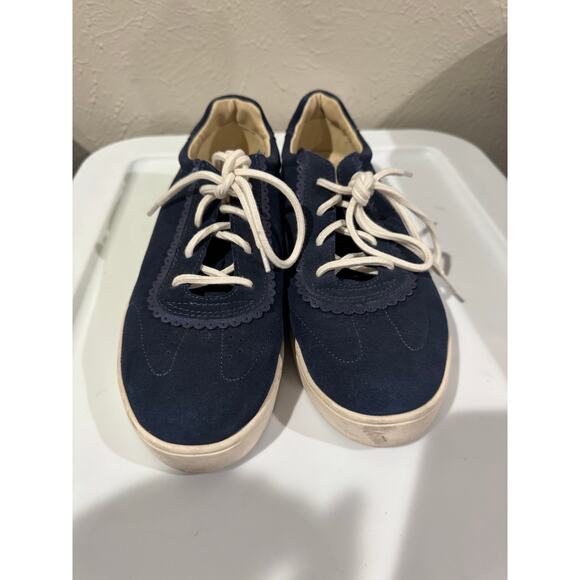 Spenco Camden Blue Suede Shoes Scalloped Trim Women Sneaker Size 9D - Picture 3 of 8